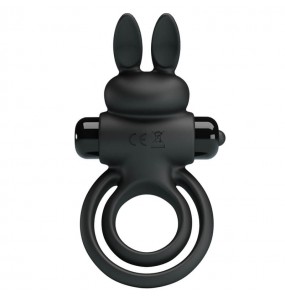 PRETTY LOVE - Male Delay Vibrating Rabbit Cock Ring (Battery - Black)